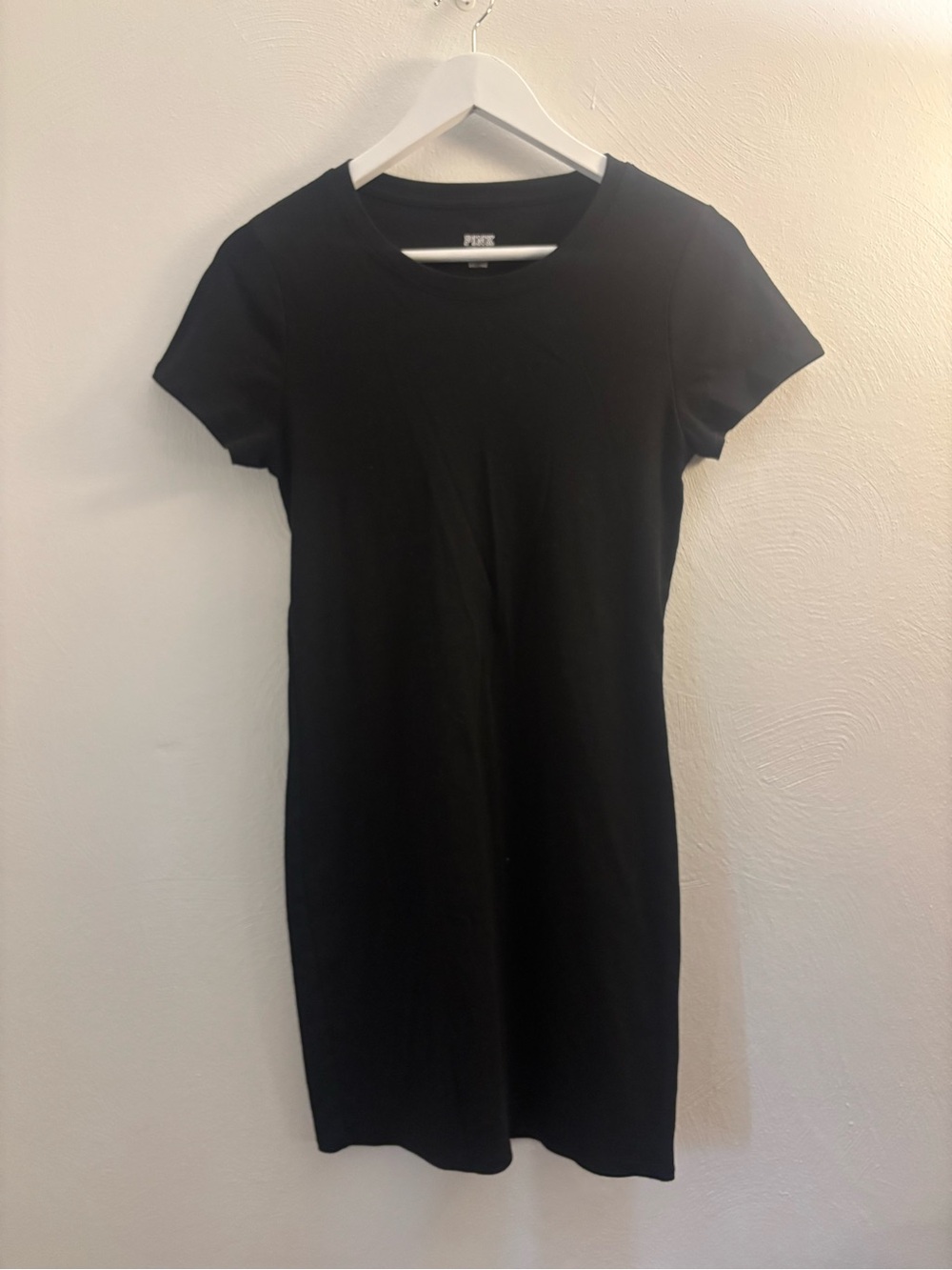 PINK Victoria's Secret Ribbed Black Short Sleeve Mini Tee Dress